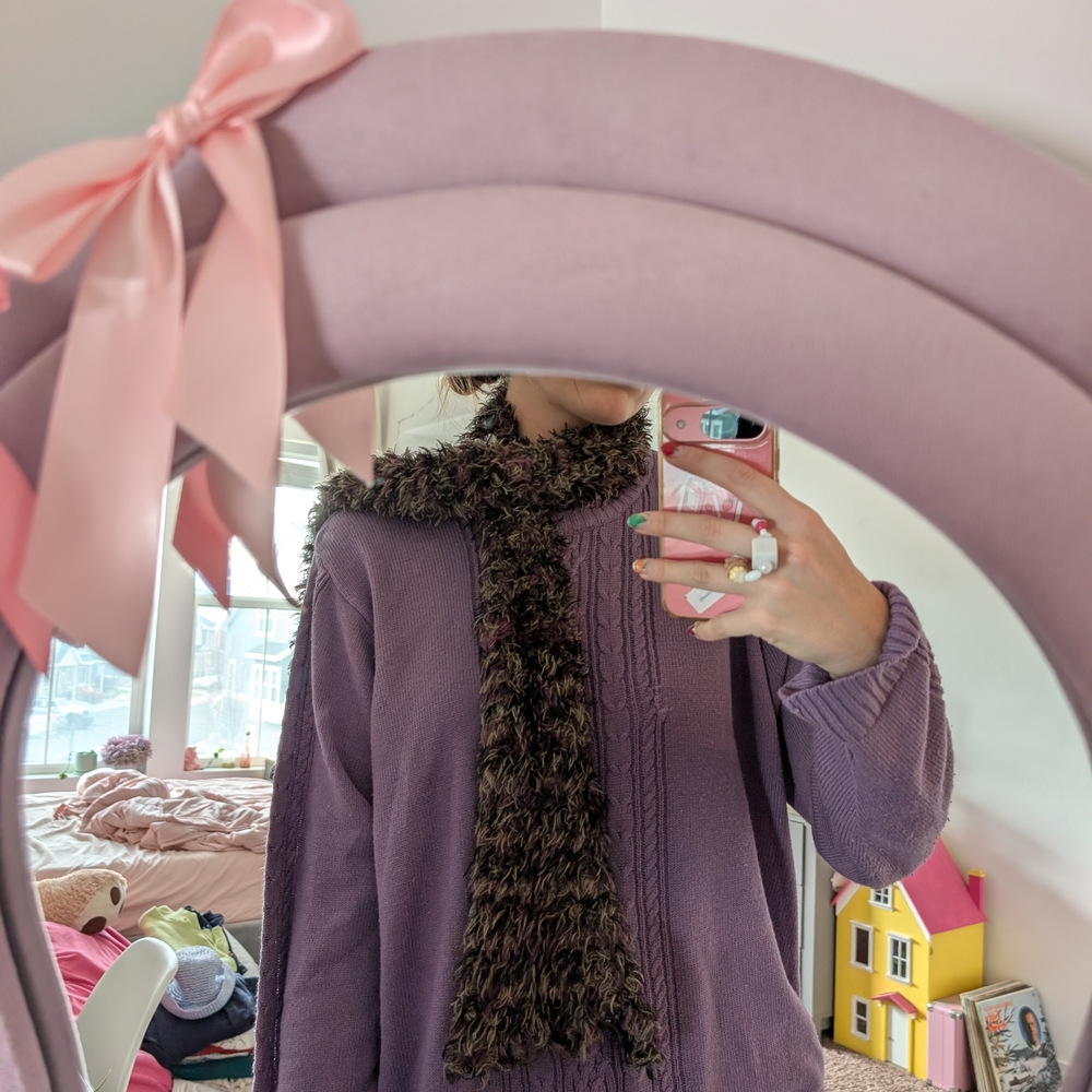 Y2K Fluffy Winter Green And Brown Scarf